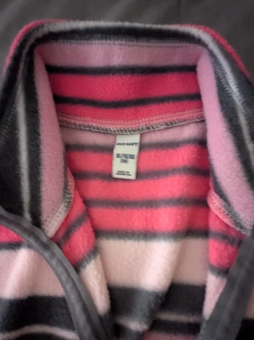 Old Navy Pink and Black Striped Zip-Up Fleece Vest